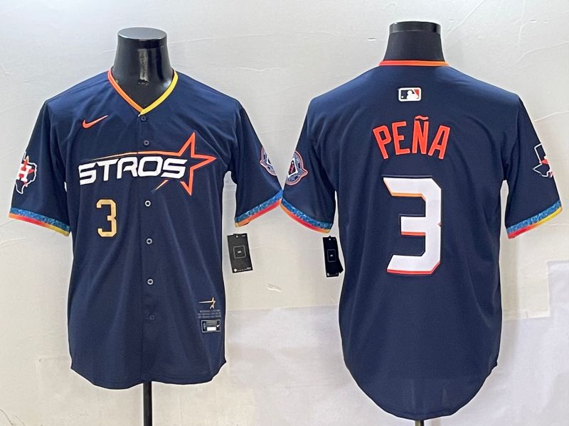 Men Houston Astros #3 Pena Dark Blue Fourth generation Joint Name Nike 2025 MLB Jersey style 2